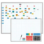 Magna Visual Whiteboard With 1"X2" Grid & Magnetic Strip Planning Kit, White, 48 x 36