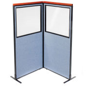 36-1/4"W x 73-1/2"H Deluxe Freestanding 2-Panel Corner Divider with Partial Window, Blue