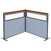 48-1/4"W x 43-1/2"H Deluxe Freestanding 2-Panel Corner Divider with Partial Window, Blue