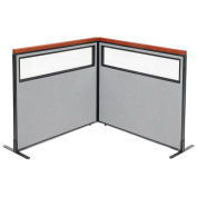 48-1/4"W x 43-1/2"H Deluxe Freestanding 2-Panel Corner Divider with Partial Window, Gray