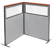 48-1/4"W x 61-1/2"H Deluxe Freestanding 2-Panel Corner Divider with Partial Window, Gray