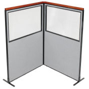 48-1/4"W x 73-1/2"H Deluxe Freestanding 2-Panel Corner Divider with Partial Window, Gray