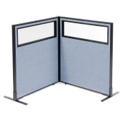 36-1/4"W x 42"H Freestanding 2-Panel Corner Room Divider with Partial Window, Blue