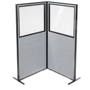 36-1/4"W x 72"H Freestanding 2-Panel Corner Room Divider with Partial Window, Gray