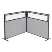 48-1/4"W x 42"H Freestanding 2-Panel Corner Room Divider with Partial Window, Gray