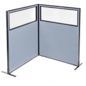 48-1/4"W x 60"H Freestanding 2-Panel Corner Room Divider with Partial Window, Blue