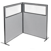 48-1/4"W x 60"H Freestanding 2-Panel Corner Room Divider with Partial Window, Gray