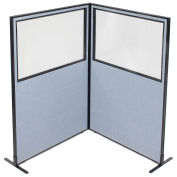 48-1/4"W x 72"H Freestanding 2-Panel Corner Room Divider with Partial Window, Blue