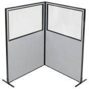 48-1/4"W x 72"H Freestanding 2-Panel Corner Room Divider with Partial Window, Gray