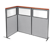 36-1/4"W x 61-1/2"H Deluxe Freestanding 3-Panel Corner Divider with Partial Window, Gray