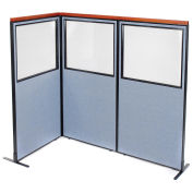 36-1/4"W x 73-1/2"H Deluxe Freestanding 3-Panel Corner Divider with Partial Window, Blue