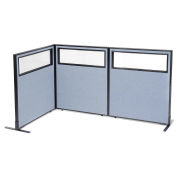 36-1/4"W x 42"H Freestanding 3-Panel Corner Room Divider with Partial Window, Blue