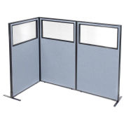 36-1/4"W x 60"H Freestanding 3-Panel Corner Room Divider with Partial Window, Blue