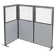 36-1/4"W x 72"H Freestanding 3-Panel Corner Room Divider with Partial Window, Gray