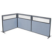 48-1/4"W x 42"H Freestanding 3-Panel Corner Room Divider with Partial Window, Blue