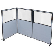 48-1/4"W x 72"H Freestanding 3-Panel Corner Room Divider with Partial Window, Blue