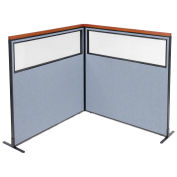 60-1/4"W x 61-1/2"H Deluxe Freestanding 2-Panel Corner Divider with Partial Window, Blue