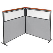 60-1/4"W x 61-1/2"H Deluxe Freestanding 2-Panel Corner Divider with Partial Window, Gray