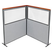 60-1/4"W x 73-1/2"H Deluxe Freestanding 2-Panel Corner Divider with Partial Window, Gray