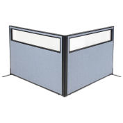 60-1/4"W x 42"H Freestanding 2-Panel Corner Room Divider with Partial Window, Blue