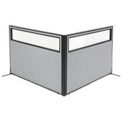 60-1/4"W x 42"H Freestanding 2-Panel Corner Room Divider with Partial Window, Gray