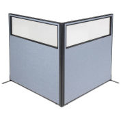 60-1/4"W x 60"H Freestanding 2-Panel Corner Room Divider with Partial Window, Blue