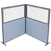 60-1/4"W x 72"H Freestanding 2-Panel Corner Room Divider with Partial Window, Blue