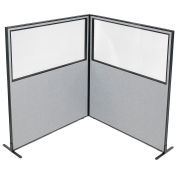 60-1/4"W x 72"H Freestanding 2-Panel Corner Room Divider with Partial Window, Gray