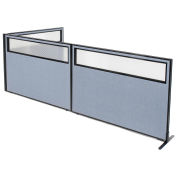 60-1/4"W x 42"H Freestanding 3-Panel Corner Room Divider with Partial Window, Blue