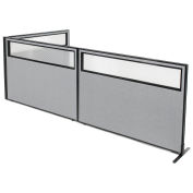 60-1/4"W x 42"H Freestanding 3-Panel Corner Room Divider with Partial Window, Gray