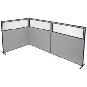 60-1/4"W x 60"H Freestanding 3-Panel Corner Room Divider with Partial Window, Gray
