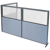 60-1/4"W x 72"H Freestanding 3-Panel Corner Room Divider with Partial Window, Blue