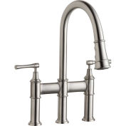 Elkay Explore Pull-Down Bridge Kitchen Faucet, Lustrous Steel, Double Lever Handle, LKEC2037LS