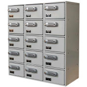 Hallowell Tablet/Cell Phone Locker 27x12x30-1/2 15 Door-3 Wide Digitech Locks Gray