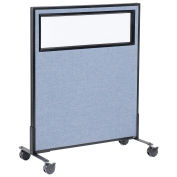 36-1/4"W x 45"H Mobile Office Partition Panel with Partial Window, Blue