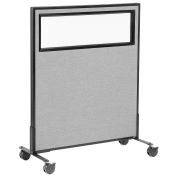 36-1/4"W x 45"H Mobile Office Partition Panel with Partial Window, Gray