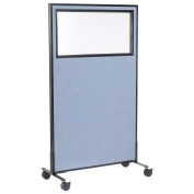 36-1/4"W x 63"H Mobile Office Partition Panel with Partial Window, Blue