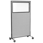 36-1/4"W x 63"H Mobile Office Partition Panel with Partial Window, Gray