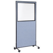 36-1/4"W x 75"H Mobile Office Partition Panel with Partial Window, Blue