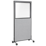 36-1/4"W x 75"H Mobile Office Partition Panel with Partial Window, Gray