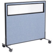 48-1/4"W x 45"H Mobile Office Partition Panel with Partial Window, Blue