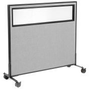 48-1/4"W x 45"H Mobile Office Partition Panel with Partial Window, Gray