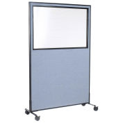 48-1/4"W x 75"H Mobile Office Partition Panel with Partial Window, Blue