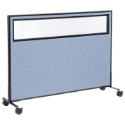 60-1/4"W x 45"H Mobile Office Partition Panel with Partial Window, Blue