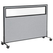 60-1/4"W x 45"H Mobile Office Partition Panel with Partial Window, Gray