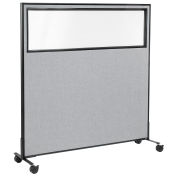 60-1/4"W x 63"H Mobile Office Partition Panel with Partial Window, Gray