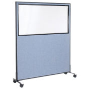 60-1/4"W x 75"H Mobile Office Partition Panel with Partial Window, Blue