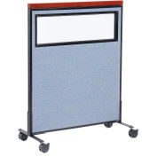 36-1/4"W x 46-1/2"H Mobile Deluxe Office Partition Panel with Partial Window, Blue