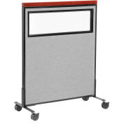 36-1/4"W x 46-1/2"H Mobile Deluxe Office Partition Panel with Partial Window, Gray