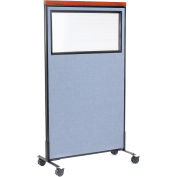36-1/4"W x 64-1/2"H Mobile Deluxe Office Partition Panel with Partial Window, Blue